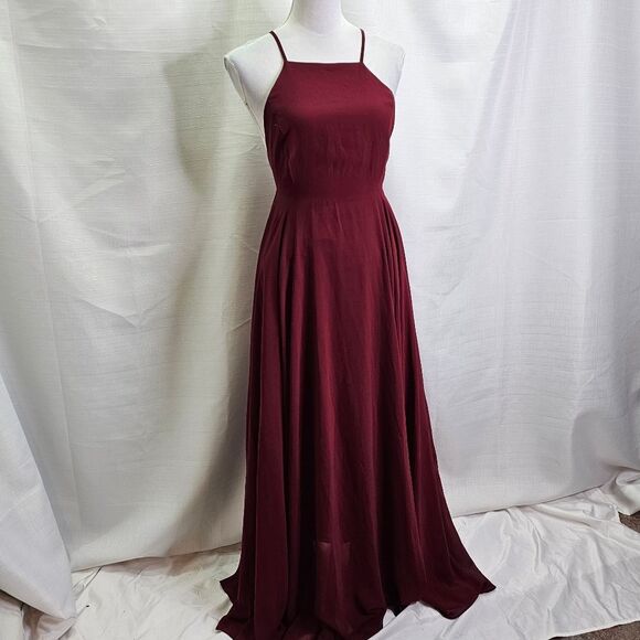 Lulus Mythical Kind of Love Wine Red Halter Chiffon Maxi Dress Size Small - Picture 5 of 16